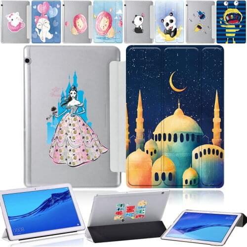 Folding Tablet Case for Huawei MediaPad T3 10 9.6"/MediaPad T5 10 10.1" Anti-fall Adjustable Cartoon Series Tri-fold Cover Case