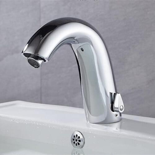 Bathroom Taps Automatic Sensor Touchless Deck Mount Solid Brass Sink Faucet With Hole Cover Plate Hands Free Chrome V