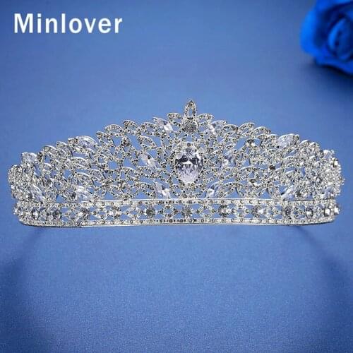 Minlover Gorgeous Flower Wedding Hair Accessories Women Cubic Zirconia Bride Crowns Tiaras Diadem Crystal Headband HG228