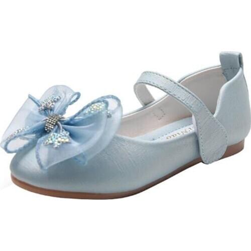 Girls Shoes Cute Bow Princess Leather Shoes Wholesale Pearl Shiny Flats Fashion Elegant Wedding Shoe