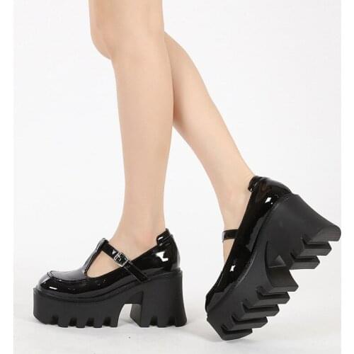 Lolita Shoes Women Mary Jane Shoes Women Vintage Girls High Heel Platform Shoes College Student Patent Leather Platform Shoes