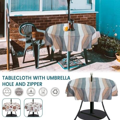Waterproof Tablecloth With Umbrella Hole For Round Table Zipper Table Cover For Party Patio Ourdoor Easy To Remove 153cm Tapete