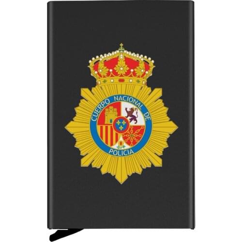 High Quality Placa de policía española Spain Police Badge Automatic Pop Up Credit Card Holder Cover Rfid Aluminum Pocket Wallet