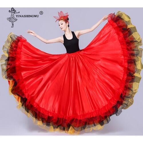 Adult Women lady Belly Dance Costumes Lace Spanish Bullfighting Dance Skirt Opening Dance Big Swing Skirt Performance Gypsy Wear