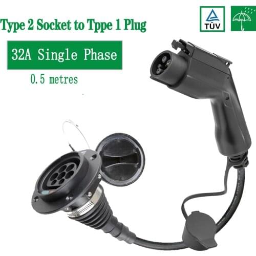 0.5 Metres EV Charger Electric Car Adapter EVSE Charging Cable Type2 Inlet To J1772 Type1 Plug 32Amp 1 Phase