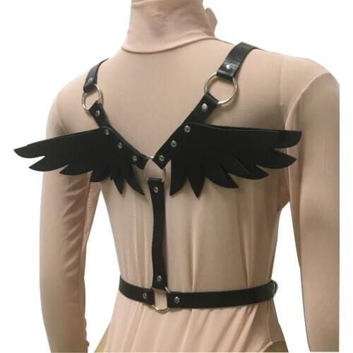 Goth Leather material Harness Angel Wing Sexy Garter Erotic Waist Punk Womens Lingerie Night Club Punk Suspenders belt