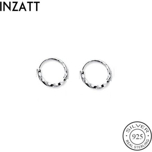 INZATT Real 925 Sterling Silver Geometric Round Hoop Earrings For Fashion Women Party MInimalist Fine Jewelry Cute Accessories