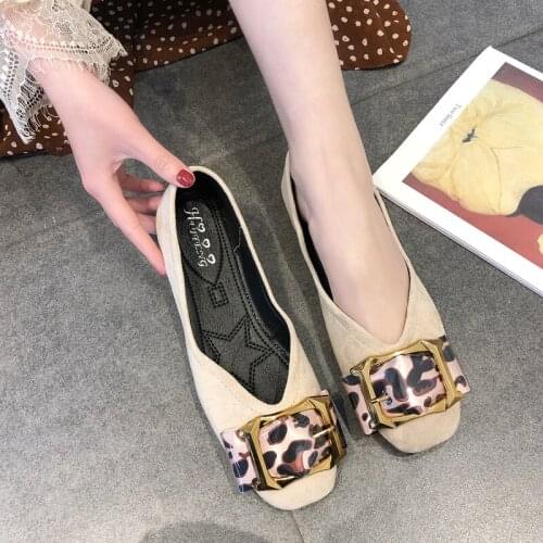 2020 Women Shoes Fashion Leopard Print New Spring Flat Shoe Elegant Casual Female Square Head Joker Comfort Office Shoes W38-53