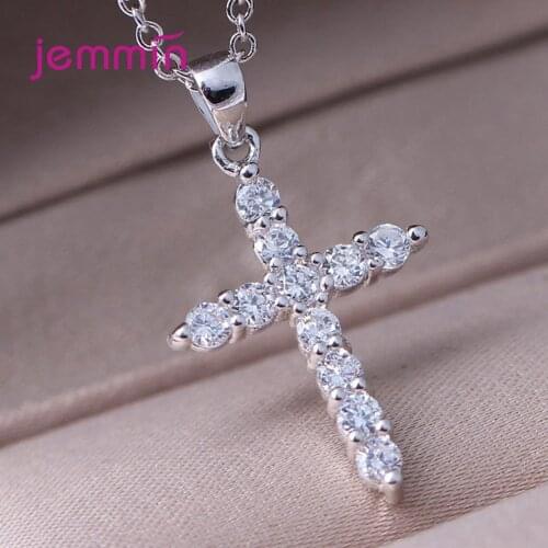 925 Sterling Silver Necklace Jewelry Women Wedding Fashion Crucifix Crystal Cubic Zirconia Stone Pendant Necklace Christmas Gift