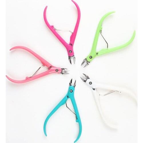 1PC Plastic+Stainless Steel Nail Art Tweezers Cuticle Scissors Nail Plier Pedicure Manicure Dead Skin Remover Beauty Care Tools