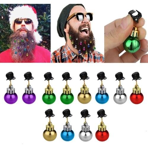 12PCS Christmas Bulb Beads Beard Ornament Colorful Christmas Clip Ball Ornament Xmas Beard Pendant Bright XMAS Ball