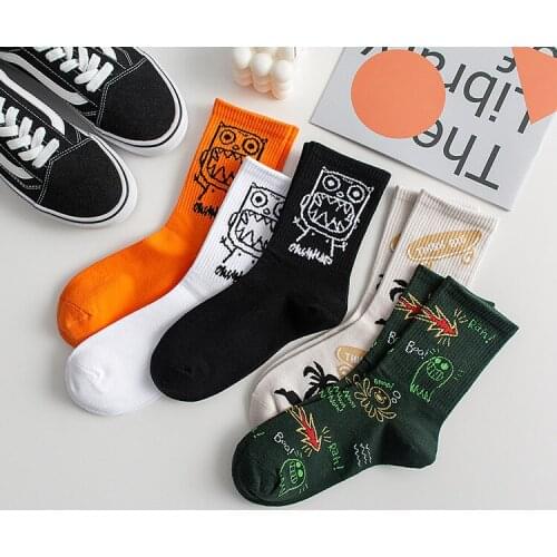 5Pairs Ghost Socks Hombre For men Funny Bandhnu Spring Middle Tube Coconut tree Casual Short High Street Print man