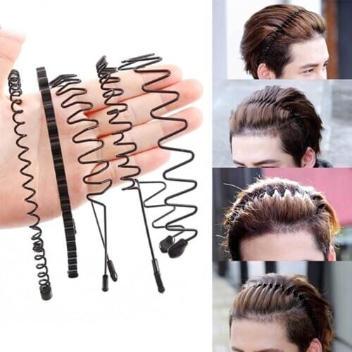 Boys Girls Black Metal Waved Style Holiday Sports Hairband Solid New Men Women Unisex Hair Band 1Pcs Casual Adult Headwear