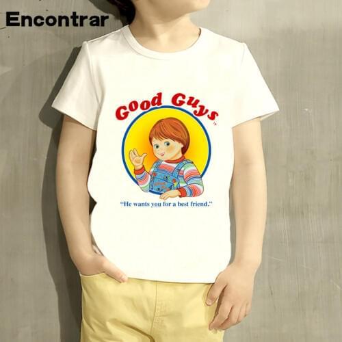 Baby Boys/Girl Good Guys Chucky Cartoon Design T Shirt Kids Funny Short Sleeve Tops Children Cute T-Shirt, HKP5113