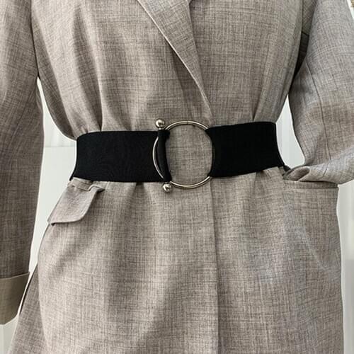 Women Belts Elastic Solid Color Simple Waist Ladies Round Buckle Metal Decoration Coat Sweater Fashion Dress Accessories