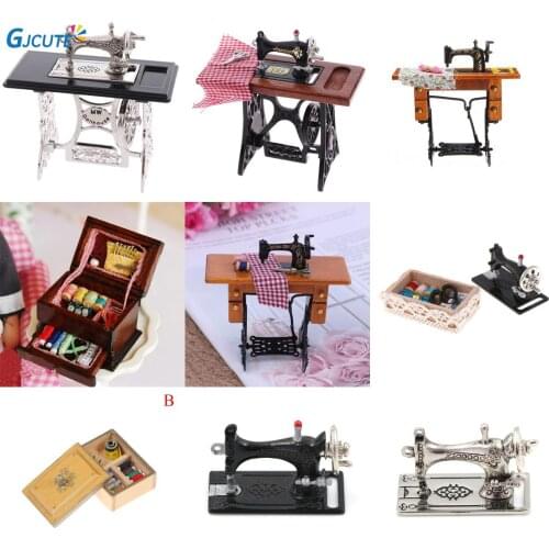 Kids Dollhouse Decor Miniature Furniture Wooden Sewing Machine with Thread Scissors Accessories for Dolls House Toys for Girls
