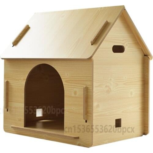 Solid Wood Dog House with Breathable Window Door Detachable Outdoor Cat House Four Seasons Universal Pet Fence Pet Supplies