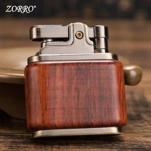 Zorro Kerosene lighter.Press ignition Fire Machine. Wooden out shell Cigarette ligher.Retro smoke gift