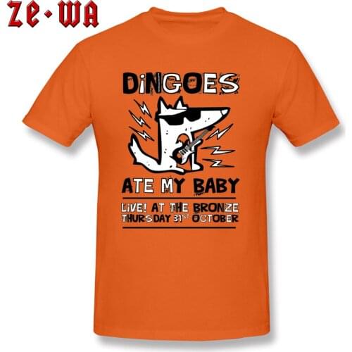 Hip Hop T-shirt Men Funny Tshirt Dingoes Ate My Baby Punk Rock T Shirt Rapper Tee Bank Streetwear Cotton Orange Dog
