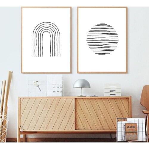 Rainbow Line Art Canvas Print Black White Minimalist Poster Abstract Painting Contemporary Wall Art Pictures Living Room Decor