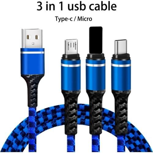 Usb cable for samsung xiaomi alloy head 3 in 1 multi charge cord for huawei p30 mate20 new micro type c usb cable for android