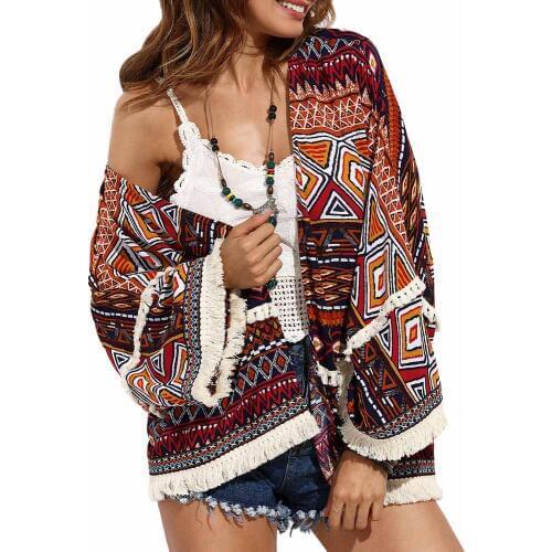 Boho Kimono Cardigan Summer Women Enthic Style Print Tassel Splice Fashion Bohemian Beach Holiday Shirt shawl