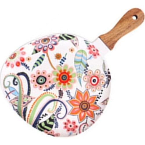 Ceramic Salad Plates with Handle, Porcelain Dinner Plates, Colorful Floral Pattern Serving Plate for Desserts Sandwiches