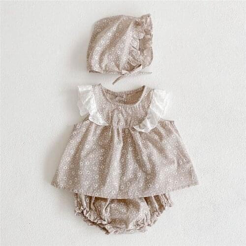 3Pcs Newborn Baby Girl Clothes Set Fashion Summer Sleeveless Solid Baby Dress Tops +Pant +Hat Infant Baby Clothing Outfit Summer