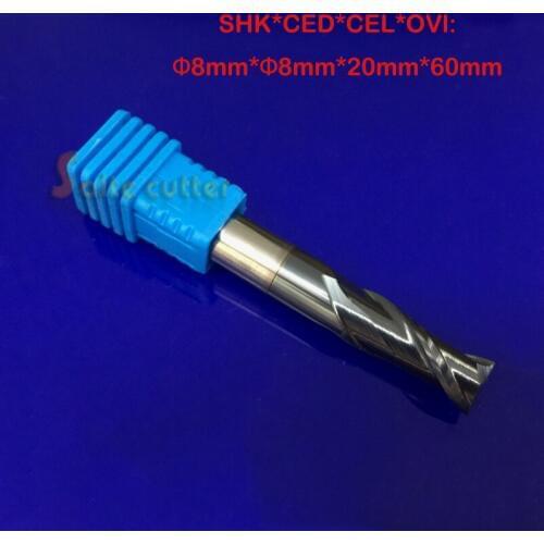 1PC 2 Two Double flutes HRC55 60mm tungsten carbide end mill bit CNC milling cutter 2f 8*8*20mm