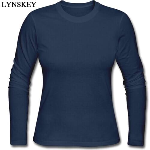 LYNSKEY 100% Cotton Fabric Solid Long Sleeve Womens T-shirts Fashion Gray Black Blue White 4 Colors Girls Tops Tees Shirts
