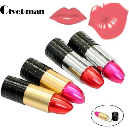 Pen Drive Beautiful Metal Lipstick USB Flash Drive 256GB 64GB 32GB 16GB 8GB USB 2.0 Flash Memory Stick 128GB Pendrive for Lady