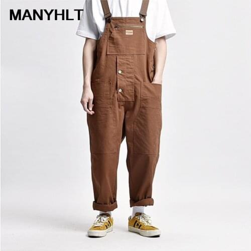 Mens Pants Tooling Tide Jumpsuit Suspenders European and American Style Multi-pocket Overalls