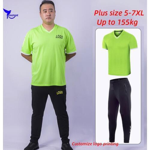2 Pcs T-shirts+Pants Mens Running Set Plus Size 5-7XL Quick Dry Sport Suits Gym Fitness Clothing Workout Tracksuit Customize