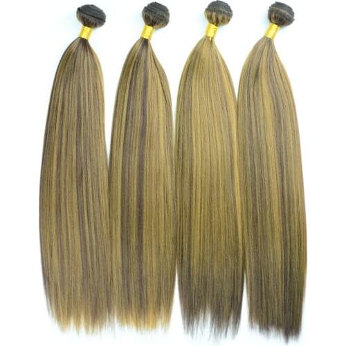 Soft Synthetic Hair Bundles One Piece,Can Straighten Piano Color Double Weft Heat Resistant Fiber Hair Weave Yaki Straight 100g