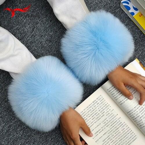 Faux Fur like fox fur sleeve armband for womens warm wristband down jackets cuffs solid coat Bracelet universal