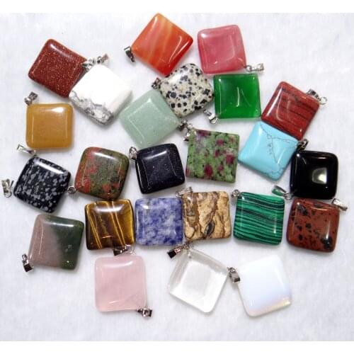 Natural stone tiger eye Turquoises Quartz Crystal Opal lapis square pendants for diy Jewelry making necklace Accessories 24pcs