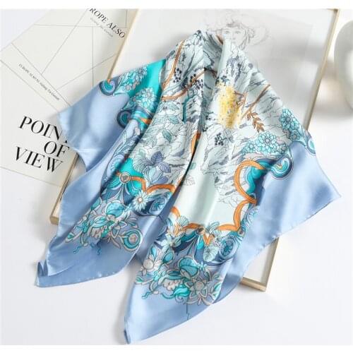 New Silk Square Scarf for Lady Shawl Elegant Floral Wrap Foulard Hijab Headband Pashmina Neckerchief Scarves Spring Bandana