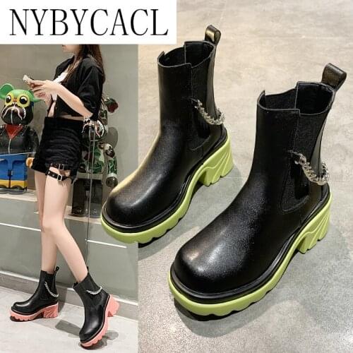 NYBYCACL Women Ankle Boots Med Heel Platform Non Slip PU Leather Soft Short Boots Shoes Round Toe Slip on Martin Boots