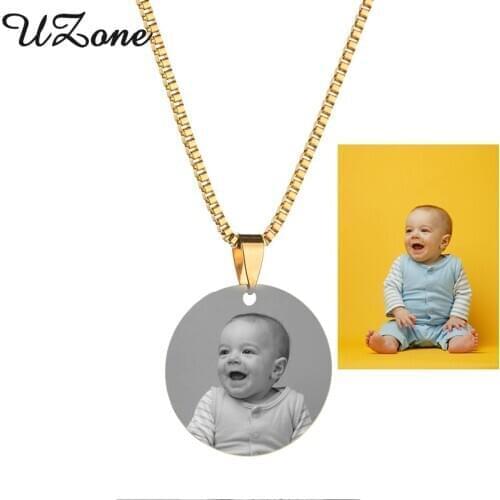 UZone Hot Sale Personalized Name Necklace Stainless Steel Custom Engraved Photo Pendant Necklace For Baby