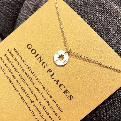 MOONXUAN Going Places Compass Gold Filled Alloy Neckalces Charm Chains Pendant Necklace For Women Jewelry Cardboard