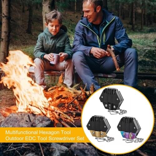 HOT Multifunctional Hexagon Coin Outdoor EDC Tool Hexagon Folding Coin Knife Keychain Screwdriver Folding Pocket Cutter