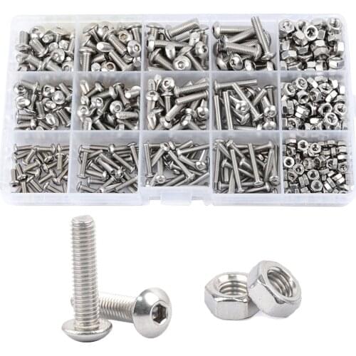 1 Box M2 M3 M4 M5 Hex Button Socket Head Cap Screw Nut Hexagon Metric Thread Machine Bolt Assortment Kit Set 304 Stainless Steel