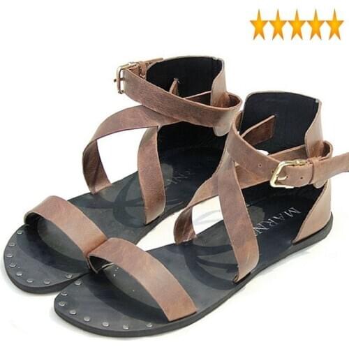 Fashion Roman Mens Vogue Buckle Hollow out Strap Gladiator Flats For Man Leather Sandals Studded Shoes Punk