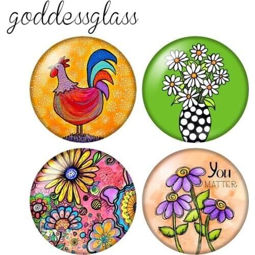 Oil painting style photo Flowers vase 10pcs 12mm/18mm/20mm/25mm/30mm Round photo glass cabochon demo flat back Making findings