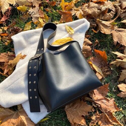 2 Piece suit Bag Leather Shoulder Bag For Women 2021 Branded Wide Belt Designer Handbags Womens Trend Solid Color Bucket Bag