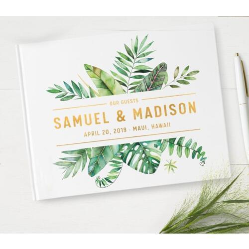 Foiled Gold Silver Letters Wedding Guest Book,Alternative Personalized Guest Book Greeny,Wedding Guestbook Gift for Couple