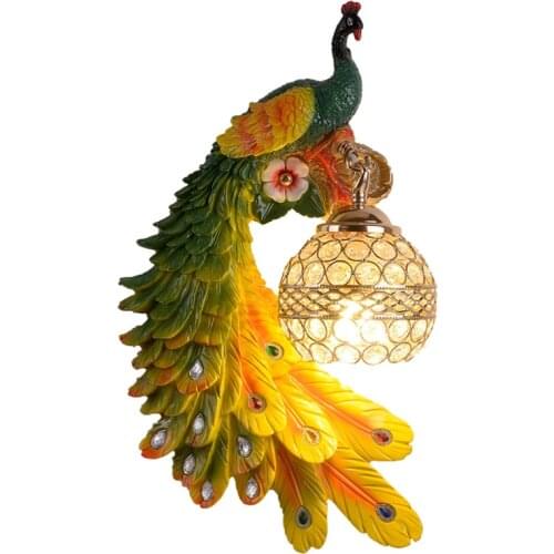 LED Color Crystal Wall Lamp European Style Bedside Lamp Peacock Wall Lamp for Living Room Aisle Stairs Bedroom Decoration