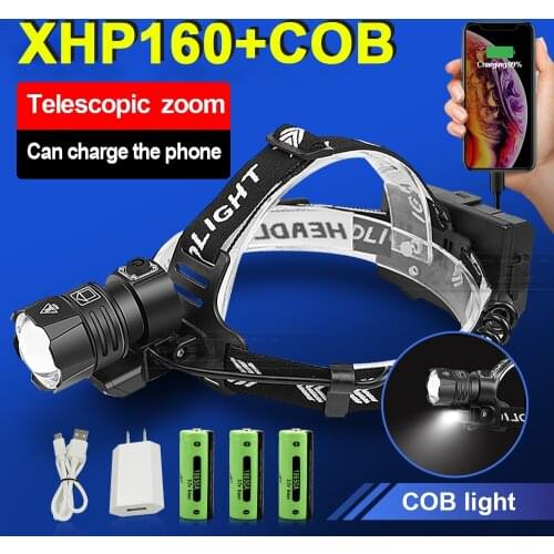 XHP160 Super powerful LED Headlamp XHP90 Telescopic Tactics Head Lamp Rechargeable Led Headlight 18650 USB Outdoor Fishing Lamp