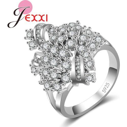 Real Fine 925 Sterling Silver Women Wedding Rings with Good Quality White Cubic Zirconia Inlaid Engagement Facny Accessory