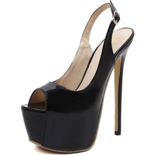 Women pumps PU Buckle Strap 16CM Thin Heels High heels Peep Toe waterproof Shallow shoes for women women shoes 2020 size 35-42